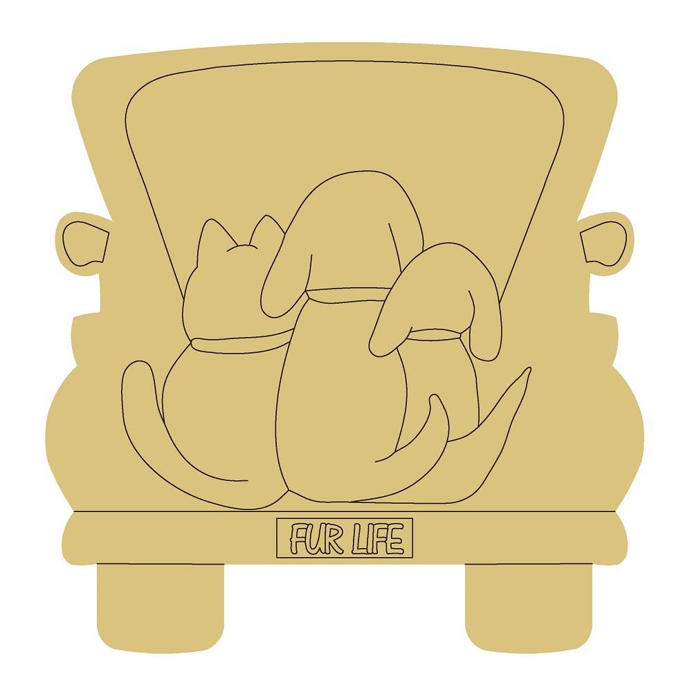 Design By Line Truck Shelf Sitter MDF Cutout Two Dogs With Fur Life - Unfinished For DIY