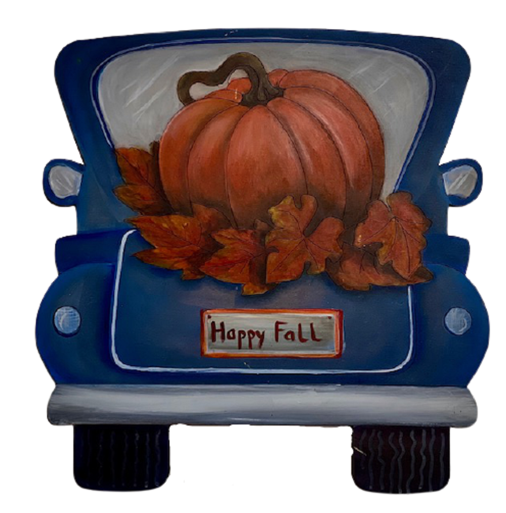 3D Design By Line Truck MDF Cutout Pumpkin With Leaves - Unfinished For DIY