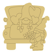 Design By Line Gnome MDF Cutout Holding Flowers Beside Chair - Unfinished For DIY