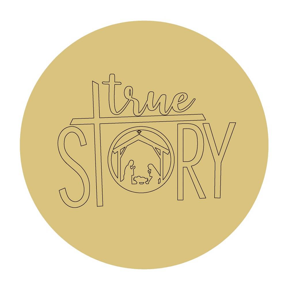 Design By Line Round MDF Cutout True Story Nativity Inside O - Unfinished For DIY