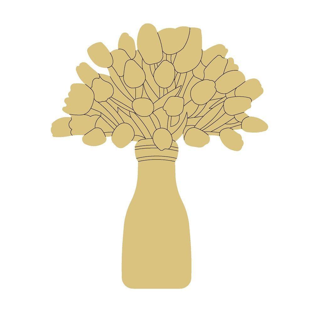 Design By Line Bouquet MDF Cutout Tulips In Vase - Unfinished For DIY