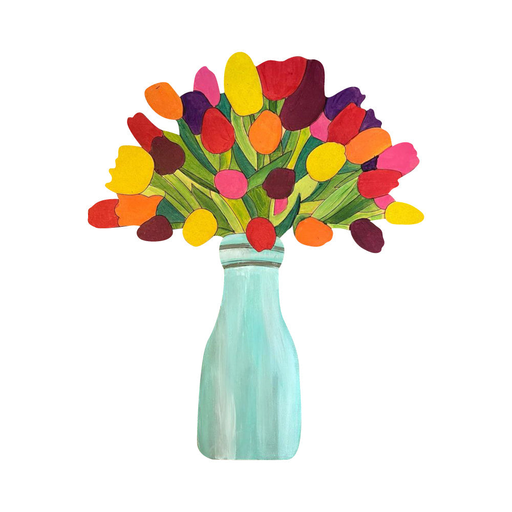 Design By Line Bouquet MDF Cutout Tulips In Vase - Unfinished For DIY