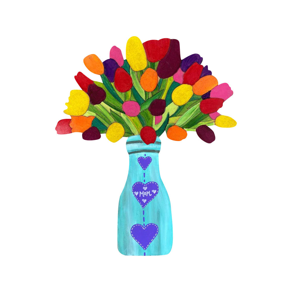 Design By Line Bouquet MDF Cutout Tulips In Vase - Unfinished For DIY