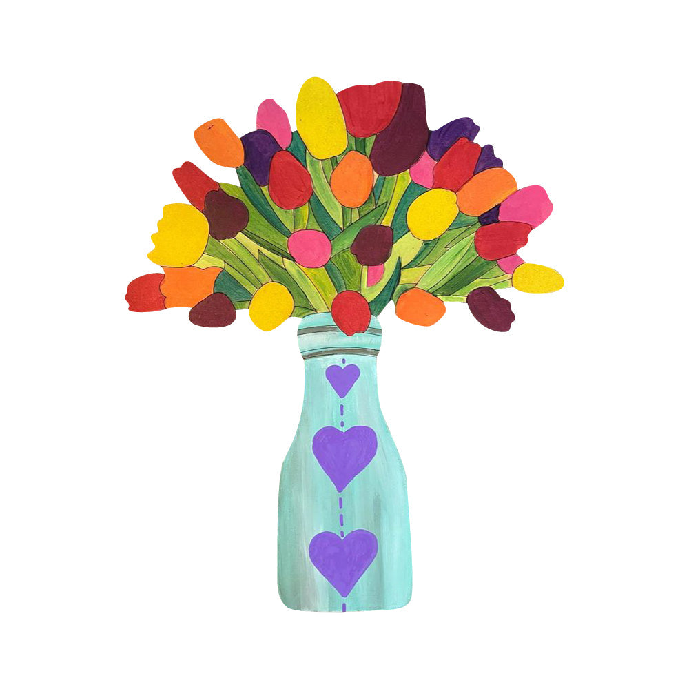 Design By Line Bouquet MDF Cutout Tulips In Vase - Unfinished For DIY