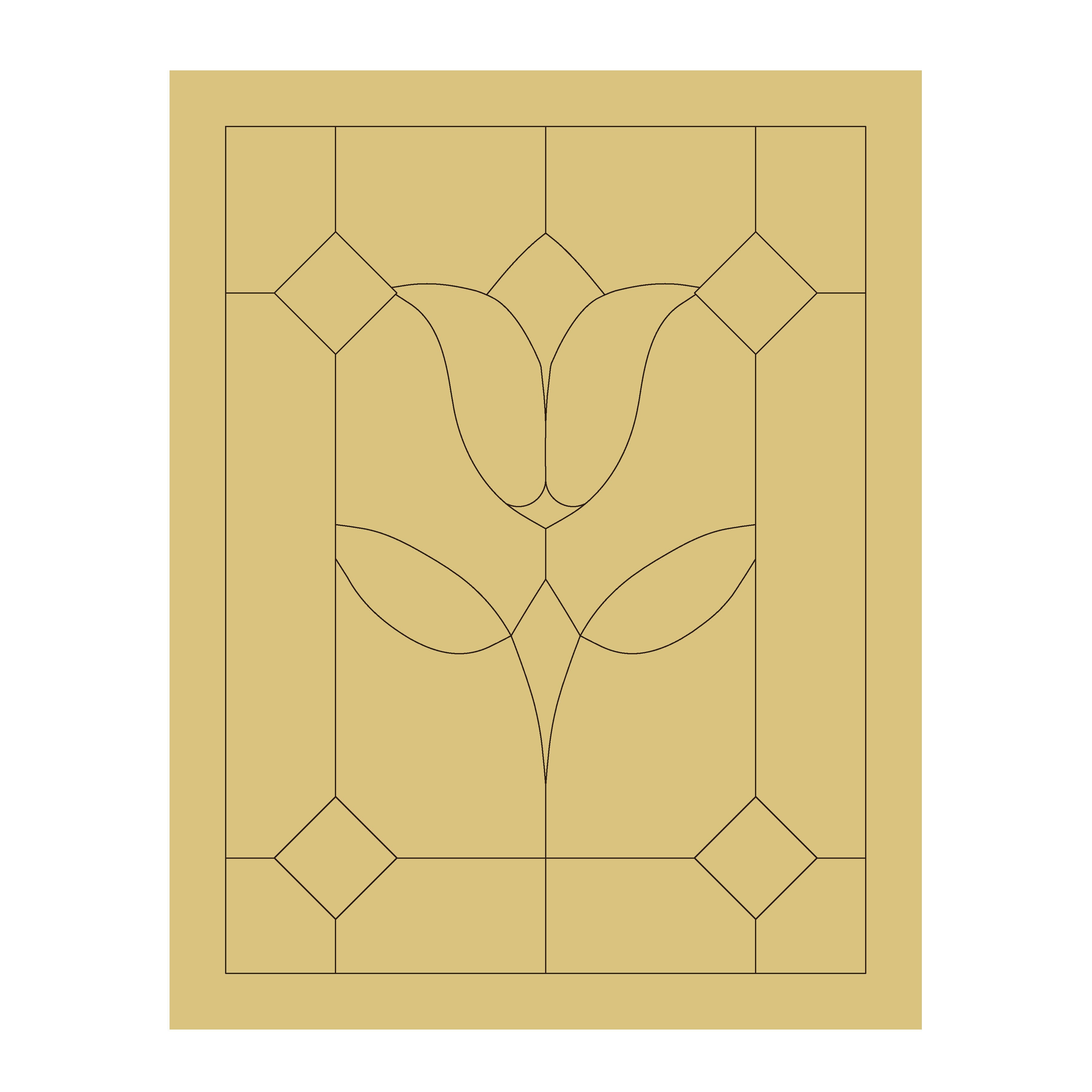 Design By Line Rectangle MDF Cutout Tulip Floral Motif With Geometric Border - Unfinished For DIY