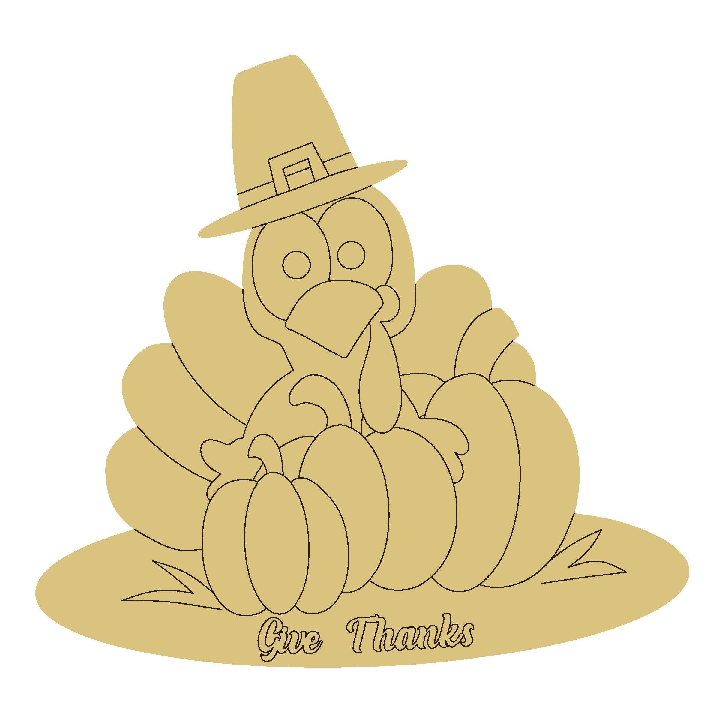 Design By Line Turkey MDF Cutout Give Thanks Style 13 - Unfinished For DIY