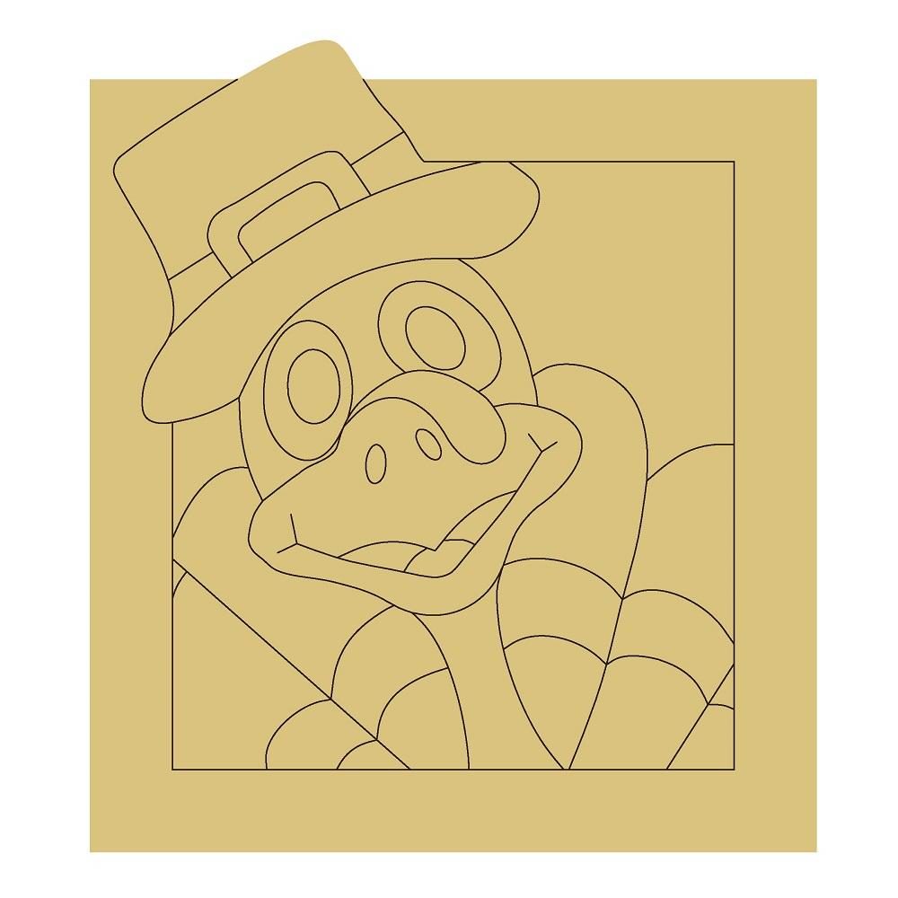 Design By Line Square MDF Cutout Thanksgiving Turkey With Pilgrim Hat Style 14 - Unfinished For DIY