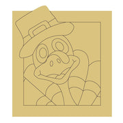 Design By Line Square MDF Cutout Thanksgiving Turkey With Pilgrim Hat Style 14 - Unfinished For DIY