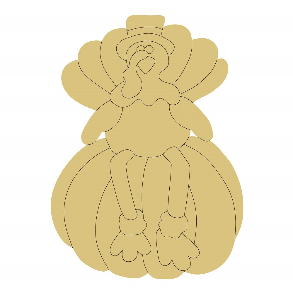 Design By Line Turkey MDF Cutout sitting ontop of a pumpkin - Unfinished For DIY