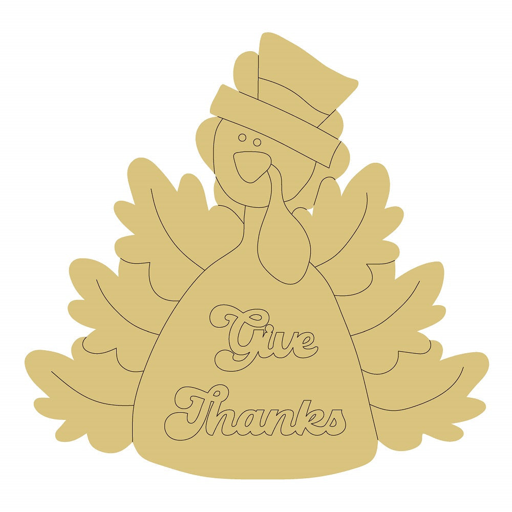 Design By Line Turkey MDF Cutout Give Thanks Style 17 - Unfinished For DIY