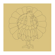 Design By Line Square MDF Cutout Thanksgiving Turkey With Pilgrim Hat Style 1 - Unfinished For DIY