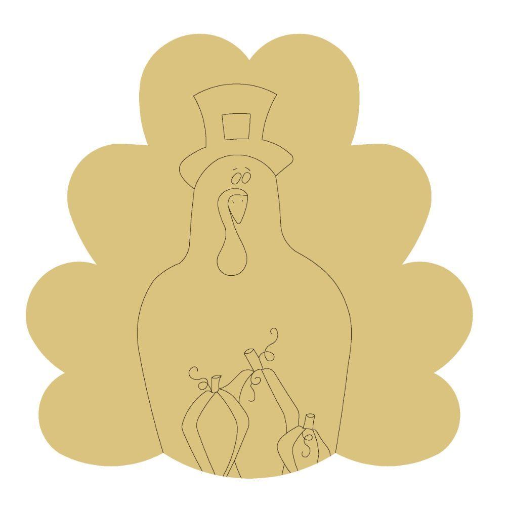 Design By Line Turkey MDF Cutout With Pilgrim Hat  - Unfinished For DIY