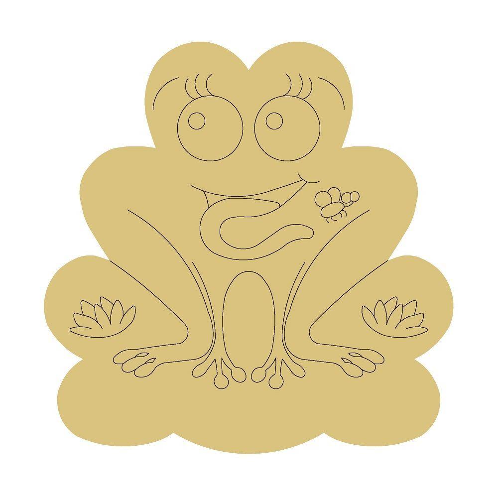 Design By Line Round MDF Cutout Frog On Lily Pad With Butterfly - Unfinished For DIY