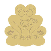 Design By Line Round MDF Cutout Frog On Lily Pad With Butterfly - Unfinished For DIY