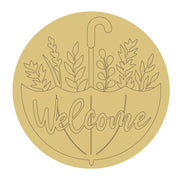 Design By Line Umbrella MDF Cutout Welcome Script With Leafy Foliage - Unfinished For DIY