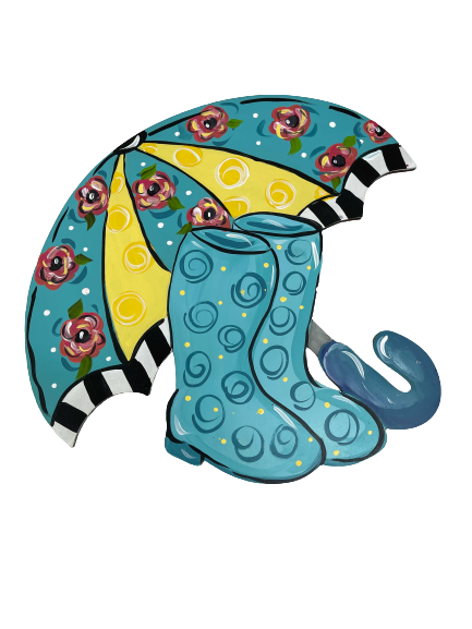 Design By Line Umbrella And Boots MDF Cutout Silhouette - Unfinished For DIY