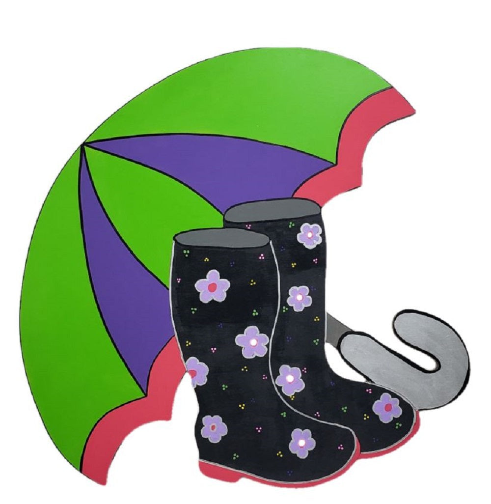 Design By Line Umbrella And Boots MDF Cutout Silhouette - Unfinished For DIY