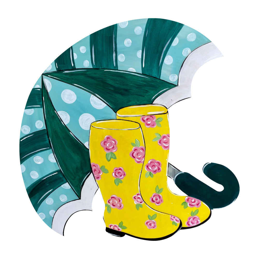 Design By Line Umbrella And Boots MDF Cutout Silhouette - Unfinished For DIY