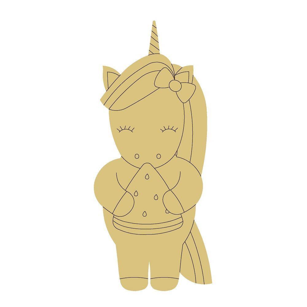 Design By Line Unicorn MDF Cutout Standing With A Piece Of Cake - Unfinished For DIY