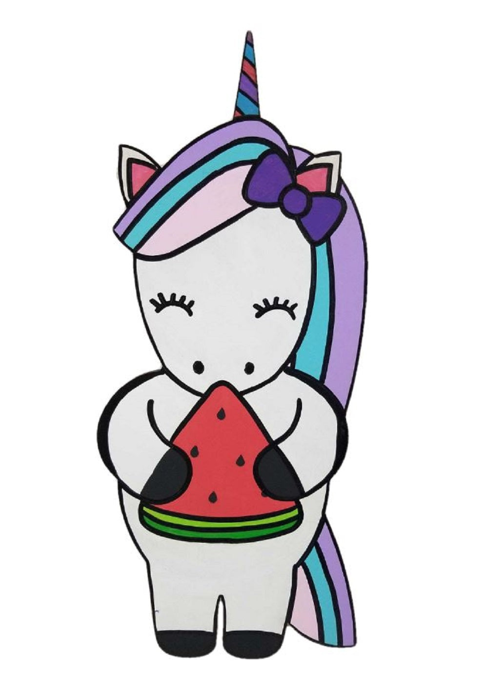 Design By Line Unicorn MDF Cutout Standing With A Piece Of Cake - Unfinished For DIY