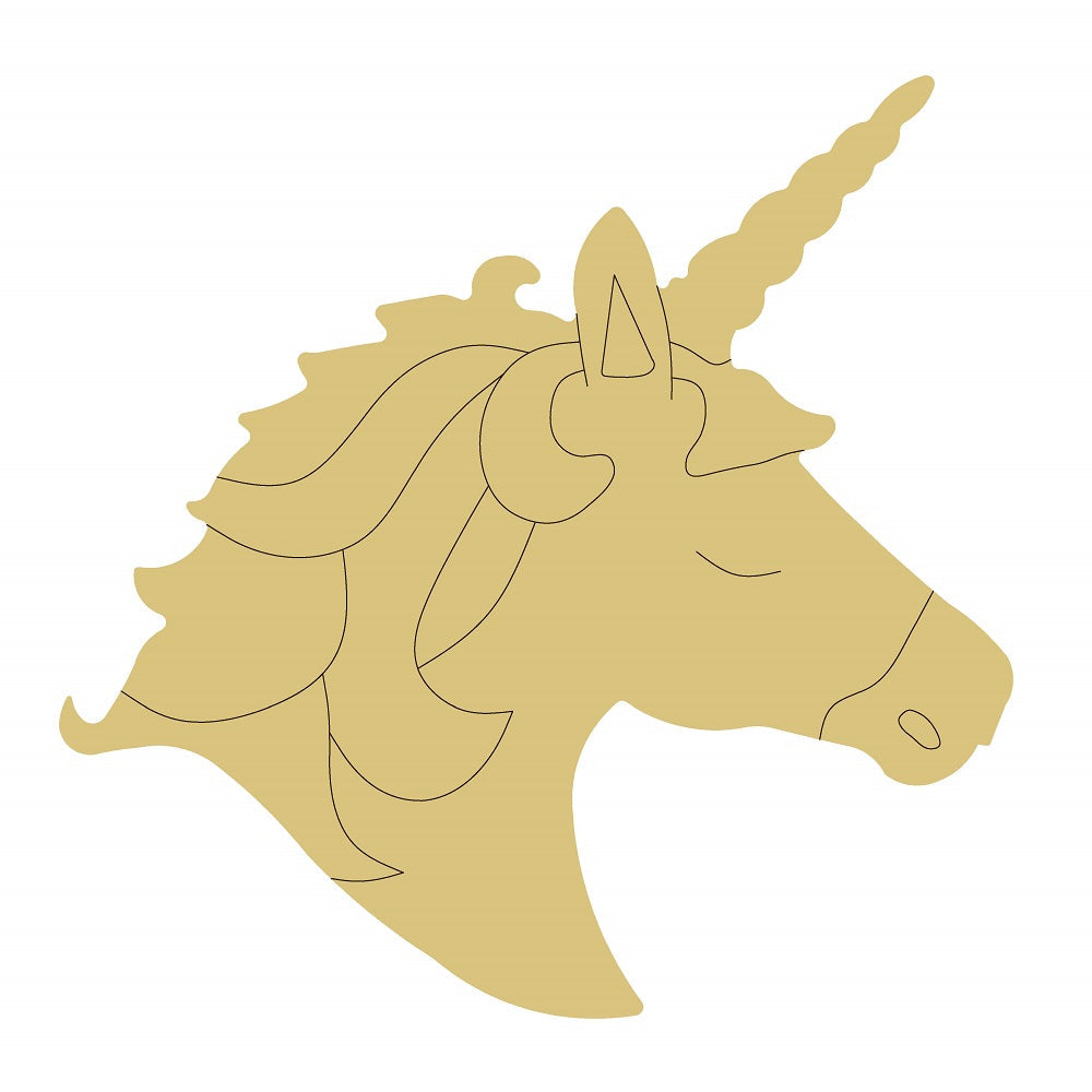 Design By Line Unicorn Head MDF Cutout Silhouette - Unfinished For DIY