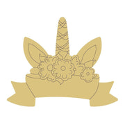 Design By Line Unicorn Head MDF Cutout Floral Bouquet With Banner - Unfinished For DIY