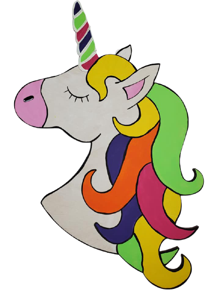 Basic Shape Unicorn Head MDF Cutout Silhouette Style 5 - Unfinished For DIY