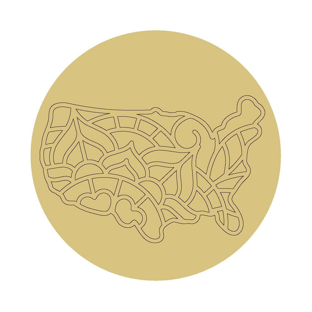Design By Line Round MDF Cutout United States Map - Unfinished For DIY