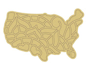 Design By Line United States Map MDF Cutout Intricate Mosaic Pattern - Unfinished For DIY