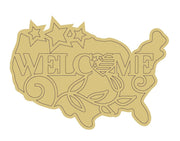 Design By Line United States MDF Cutout Welcome With Stars And Leaves - Unfinished For DIY