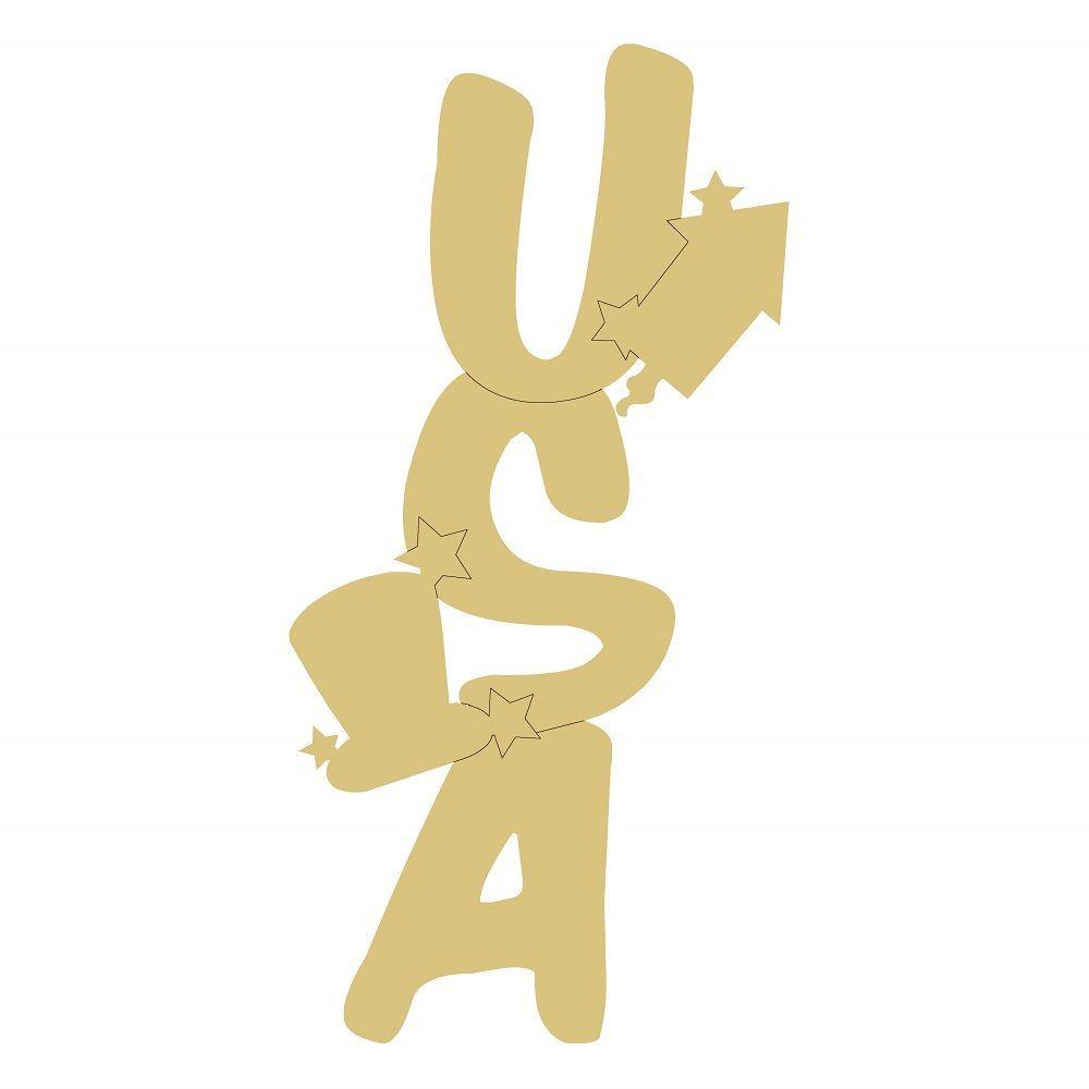 Design By Line Stacked USA Letters MDF Cutout USA  With Fireworks - Unfinished For DIY
