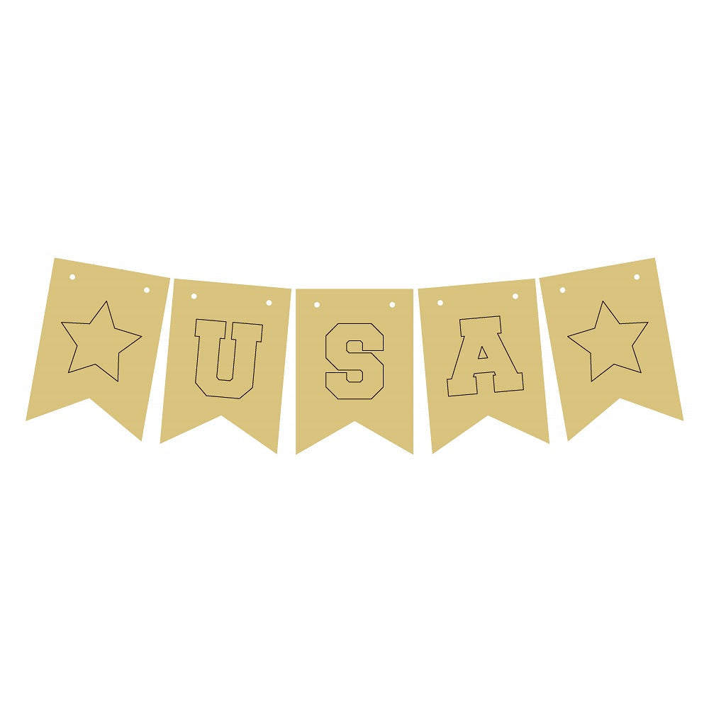 Design By Line Banner MDF Cutout USA Letters With Stars - Unfinished For DIY