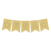 Design By Line Banner MDF Cutout USA Letters With Stars - Unfinished For DIY