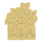 Design By Line Three Mason Jars MDF Cutout USA Flowers - Unfinished For DIY