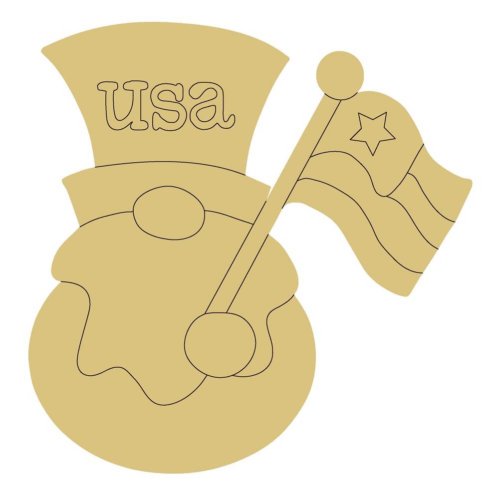 Design By Line Gnome MDF Cutout USA Flag Hat - Unfinished For DIY