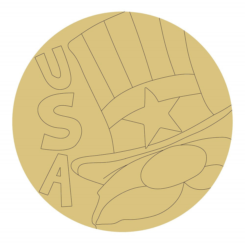 Design By Line Round MDF Cutout Uncle Sam Gnome With USA And Star And Stripes - Unfinished For DIY