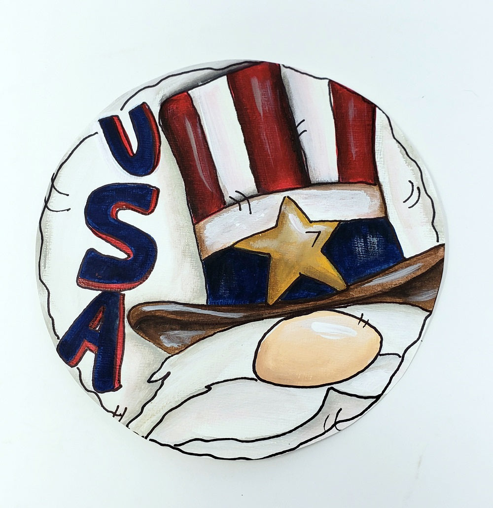 Design By Line Round MDF Cutout Uncle Sam Gnome With USA And Star And Stripes - Unfinished For DIY