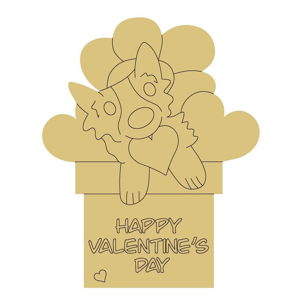 Design By Line Dog MDF Cutout Happy Valentine's Day Gift Box - Unfinished For DIY