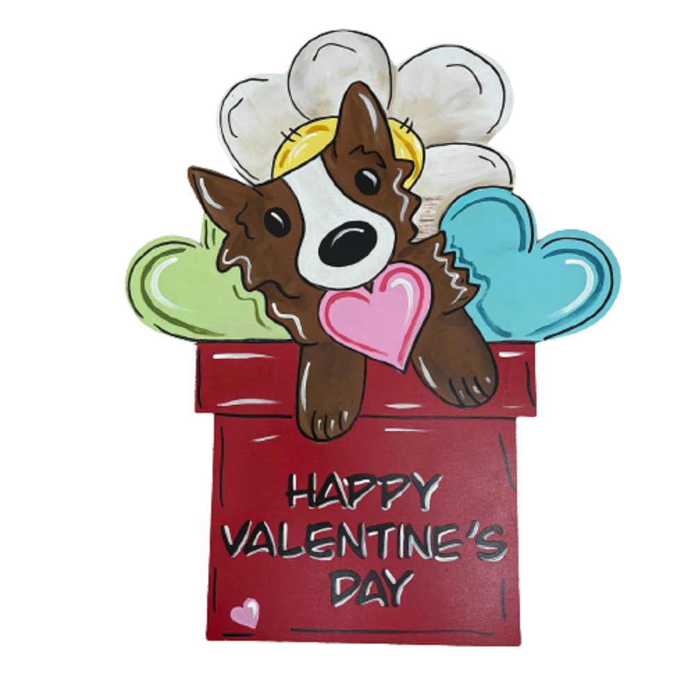 Design By Line Dog MDF Cutout Happy Valentine's Day Gift Box - Unfinished For DIY