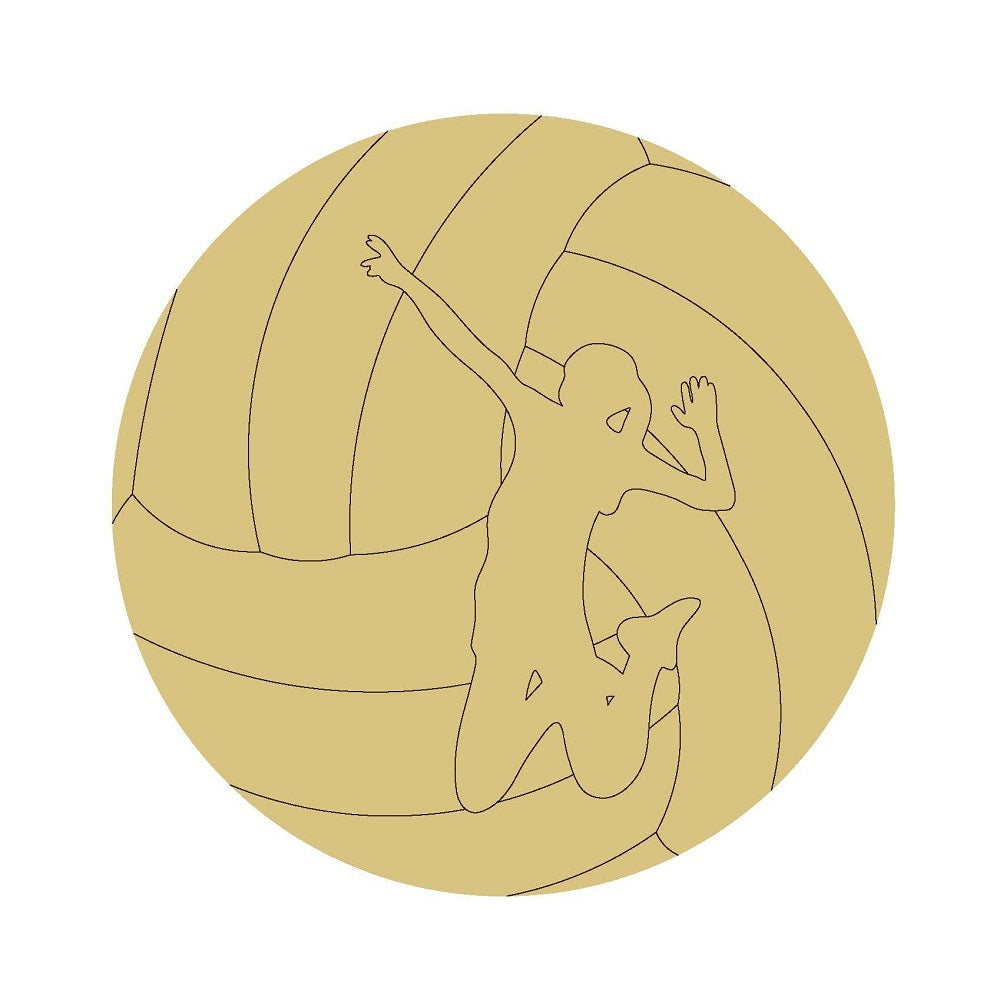 Design By Line Round MDF Cutout Volleyball Player Silhouette - Unfinished For DIY