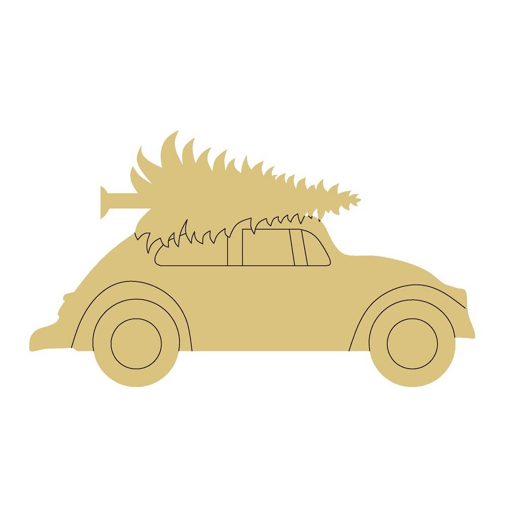 Design By Line Car MDF Cutout Christmas Tree On Roof - Unfinished For DIY