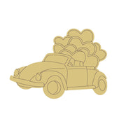 Design By Line Convertible Beetle MDF Cutout Valentine Car With Hearts - Unfinished For DIY