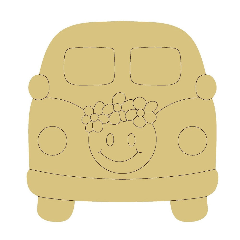Design By Line Van MDF Cutout Hippie Floral Smiley Face - Unfinished For DIY