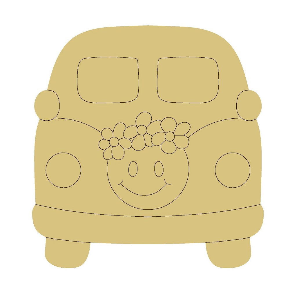 Smiley Face VW Bus Design By Line Unfinished Wood Cutout Style 6
