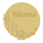 Design By Line Round MDF Cutout Welcome with Cactus - Unfinished For DIY
