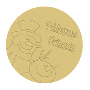 Design By Line Round MDF Cutout Welcome Friends Snowman Duo - Unfinished For DIY