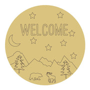 Design By Line Round MDF Cutout Welcome Mountain With Animals - Unfinished For DIY