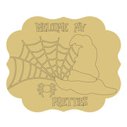 Design By Line Scalloped Plaque MDF Cutout Welcome My Pretties Spider Web Witch Hat - Unfinished For DIY