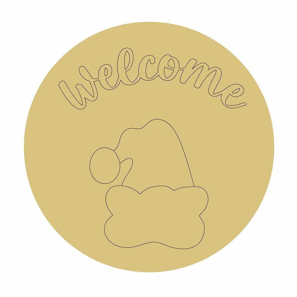Design By Line Round MDF Cutout Welcome Santa - Unfinished For DIY
