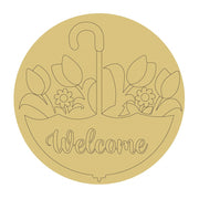 Design By Line Round MDF Cutout Welcome Umbrella With Flowers - Unfinished For DIY